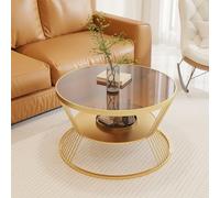 RUYICZB Circle Coffee Tables for Living Room,Round Black Glass Coffee Table with Storage,Round Side Table with Metal Frame for Bedroom,Offices, Reception,Lounges, Small Space,Gold Tea,70cm