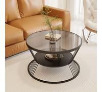 RUYICZB Circle Coffee Tables for Living Room,Round Black Glass Coffee Table with Storage,Round Side Table with Metal Frame for Bedroom,Offices, Reception,Lounges, Small Space,Black Gray,70cm