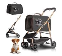 RUYICZB Dog Cage Jogger Stroller for Small/Medium Dogs,Foldable Pet Stroller with Detachable Carrier and Storage Basket,Lightweight Dog Cat Stroller,Black