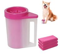 RUYICZB Dog Paw Cleaner with Handle for Small Medium Large Dogs, Dog Paw Cleaner Cup with 3Pcs Absorbent Towels, Dog Paw Washer, Buddy Muddy Pet Foot Cleaner,Pink,M