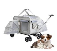 RUYICZB Double Cat Carrier with Wheels,Expandable Double Cat Carrier with Wheels for Traveling,Wheeled Pet Carrier with Telescopic Handle for 2 Small Cats,Gray