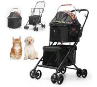 RUYICZB Double Cat Stroller,Double Dog Stroller for Small Pet with Safety Belt and Removable Liner,3 in 1 Dog Jogging Stroller with Detachable Carrier,Black