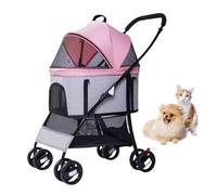 RUYICZB Foldable Dog Cat Cage Jogger Stroller,Lightweight Pet Stroller with Storage Basket and Removable Washable Liner,Dog Strollers with Detachable Carrier,Pink