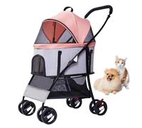 RUYICZB Foldable Dog Cat Cage Jogger Stroller,Lightweight Pet Stroller with Storage Basket and Removable Washable Liner,Dog Strollers with Detachable Carrier,Orange