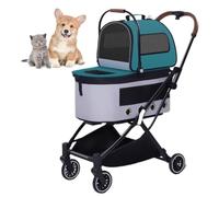 RUYICZB Foldable Double Pet Stroller,Portable Pet Travel Pushchair with Swivel Front Wheel,Breathable Cat Stroller with Storage Basket and Removable Pads,Green