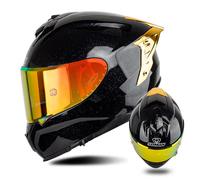 RUYICZB Full Face Motorcycle Helmet, Motorbike Street Helmet with Double Visor And Big Rear Wing, DOT/ECE Approved Moped Street Bike Racing Scooter Helmet for Men And Women,Black gold,S 54~55cm