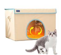 RUYICZB Heated Cat House with Cat Heating Pad, Heating Cat Houses for Indoor Outdoor Kitty with Heating Pad, Foldable Heated Kitty House Cat Shelter for Pet To Stay Warm And Cozy,Beige,L