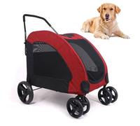 RUYICZB Large Dog Stroller,Lightweight Folding Large Pet Stroller with Dual Entry and Universal Wheels,Dog Stroller with Removable Pad for Travel,Red