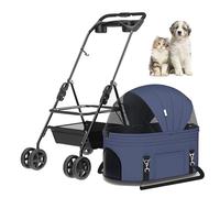 RUYICZB Lightweight Breathable Pet Travel Stroller,Portable Cat Puppy Jogging Stroller with Storage Basket and Cup Holder,Pet Stroller 3-in-1 for Small Pets,Blue