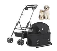 RUYICZB Lightweight Breathable Pet Travel Stroller,Portable Cat Puppy Jogging Stroller with Storage Basket and Cup Holder,Pet Stroller 3-in-1 for Small Pets,Black