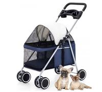 RUYICZB Lightweight Pet Stroller,Portable Foldable Dog Stroller with Multifunctional Cup Holder,Dog Cat Stroller with Lockable Wheels and Removable Pad,Blue