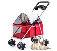 RUYICZB Lightweight Pet Stroller,Portable Foldable Dog Stroller with Multifunctional Cup Holder,Dog Cat Stroller with Lockable Wheels and Removable Pad,Red