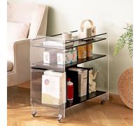 RUYICZB Modern Bamboo Snack Table,Square Side Table with Storage for Living Room,3 Tier End Tables Living Room,Small Rolling Side Tables with Wheels for Small Spaces,black,B