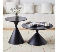 RUYICZB Modern Nesting Center Tables,Round Nesting Coffee Table Set of 2,Wooden Tabletop Coffee Tables with Metal Base,Circle Center Cocktail Table for Living Room Balcony,Black