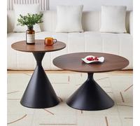 RUYICZB Modern Nesting Center Tables,Round Nesting Coffee Table Set of 2,Wooden Tabletop Coffee Tables with Metal Base,Circle Center Cocktail Table for Living Room Balcony,Walnut