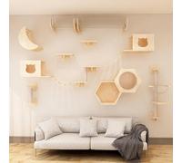 RUYICZB Modern Wall-Mounted Cat Climber Set with House, Bridge, Steps, Scratcher, DIY Cat Playground