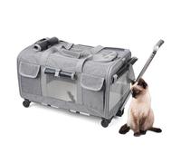 RUYICZB Pet Carrier with Wheels,Portable Dog Travel Carrier with Telescopic Handle and Shoulder Strap,Foldable Cat Carrier for Walking Travel Vet Visits,Gray