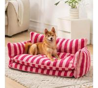 RUYICZB Pet Couch Bed, Trendy Striped Faux Lambswool Double Layer Dog & Cat Sofa Bed, Fluffy Cat Couch with Non-Slip Bottom, Cute Small Cat Medium Dog Bed for Indoor,Pink,65x40x30cm