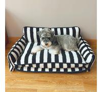 RUYICZB Pet Couch Bed, Trendy Striped Faux Lambswool Double Layer Dog & Cat Sofa Bed, Fluffy Cat Couch with Non-Slip Bottom, Cute Small Cat Medium Dog Bed for Indoor,Black,65x40x30cm