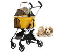 RUYICZB Premium 3 in 1 Multifunction Foldable Pet Stroller with Detachable Pet Travel Carrier,Dog Jogger Stroller Crate for Car Seat Walking Camping Travel,Yellow