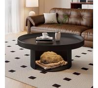 RUYICZB Round Retro Coffee Tables,Tea Table for Bedroom, Balcony, Office,Round Coffee Table with Storage 16 Inch,Modern Center Tables for Living Room Circle,Black