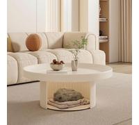 RUYICZB Round Retro Coffee Tables,Tea Table for Bedroom, Balcony, Office,Round Coffee Table with Storage 16 Inch,Modern Center Tables for Living Room Circle,White