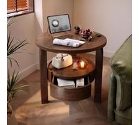 RUYICZB Round Side Table with Hidden Drawer, 2 Tier Slim Sofa End Table with Storage,Small Solid Wood Coffee Tables for Couch,Circle Tea Side Tables for Living Room Bedroom,50 * 50 * 50cm