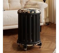 RUYICZB Round Stackable Stools Set of 4, 4-In-1 Nesting Stool on Wheels,Solid Wood Stackable Stool with Cushioned Seat,Stacking Bar Stools for Dinning, Living Room, Balcony,black,38cm