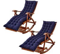 RUYICZB Set of 2 Patio Chaise Lounger Cushion with Ties, Indoor Outdoor Sun Lounger Chair Cushions Thicken High Back Rocking Chair Seat Pads Swing Bench Sofa Beach Chair,Blue