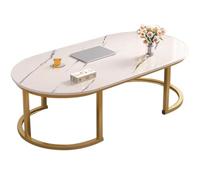 RUYICZB Small Oval Marble Top Coffee Table,Center Table for Living Room Marble Top, Coffee Tables with Metal Frame for Living Room, Clothing Store, Balcony, Apartment,White,100 * 50cm