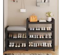 RUYICZB Small Shoe Rack Bench for Entryway,4 Tier Shoe Storage Bench with Cushion Seat,Metal Shoes Storage Organizer Stool,Narrow Shoes Changing Stool for Entryway Hallway,100 * 25 * 60cm
