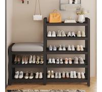 RUYICZB Small Shoe Rack Bench for Entryway,4 Tier Shoe Storage Bench with Cushion Seat,Metal Shoes Storage Organizer Stool,Narrow Shoes Changing Stool for Entryway Hallway,120 * 25 * 60cm