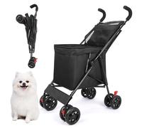 RUYICZB Umbrella Shaped Dog Cage Jogger Stroller for Small Dog,Foldable Pet Stroller with Rear Wheel Breaks,Lightweight Dog Stroller with Breathable Mesh,Black