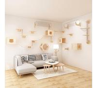 RUYICZB Wall-Mounted Cat Furniture, Cat Wall Shelves Set Modern Cat Climber with Cat House, Bridge, Steps, And Scratcher, DIY Cat Walls Playground for Activity Indoor Cats Or Kitty,E
