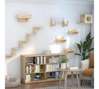 RUYICZB Wall-Mounted Cat Furniture, Cat Wall Shelves Set Modern Cat Climber with Cat House, Bridge, Steps, And Scratcher, DIY Cat Walls Playground for Activity Indoor Cats Or Kitty,B