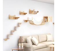 RUYICZB Wall-Mounted Cat Furniture, Cat Wall Shelves Set Modern Cat Climber with Cat House, Bridge, Steps, And Scratcher, DIY Cat Walls Playground for Activity Indoor Cats Or Kitty,A
