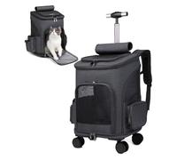 RUYICZB Wheeled Pet Carrier Backpack,Breathable Pet Carrier with Wheels,Comfort Cat Backpack with Removable Rolling Wheels for Small Dogs Cats Puppies,Dark gray