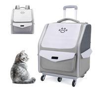 RUYICZB Wheeled Pet Carrier Backpack,Pet Rolling Carrier with Mesh Ventilation Windows,Dog Backpack Carrier with Telescopic Handle for Small Dogs Cats,Gray
