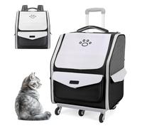 RUYICZB Wheeled Pet Carrier Backpack,Pet Rolling Carrier with Mesh Ventilation Windows,Dog Backpack Carrier with Telescopic Handle for Small Dogs Cats,Black