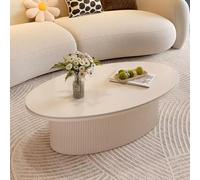 RUYICZB White Fluted Coffee Tables, Oval Coffee Table with Sturdy Frame,Large Center Table with Slate Top,Center Accent Tables for Living Room, Bedroom, Office,100 * 55 * 36cm
