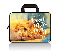 RUYIDAY 14 15 15.4 15.6 inch Laptop Handle Bag Computer Protect Case Pouch Holder Notebook Sleeve Neoprene Cover Soft Carrying Travel for Dell Lenovo Toshiba HP Chromebook ASUS Acer (Cute Yellow Cat)