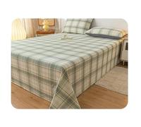 RUZGAR 100% Washed Cotton Plaid Flat Sheet Twin/Single Full Queen King Premium Top Sheet Ultra-Soft Bedding Flat Bed Sheets 1-Piece(Big Green,200x230cm)