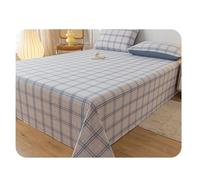RUZGAR 100% Washed Cotton Plaid Flat Sheet Twin/Single Full Queen King Premium Top Sheet Ultra-Soft Bedding Flat Bed Sheets 1-Piece(Little Blue,230x245cm+48x74cm x2)
