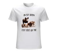RUZHI RARE Men's Ruize Maglietta Da Caccia Personalizzabile, Con Cinghiale On Est Serein C'est Dédé Qui Pulling, Nero, T Shirt White 3XL