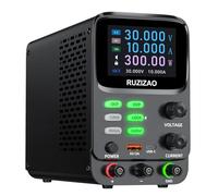 RUZIZAO Bench Power Supply Variable 30V 10A,Double Curve 5 Digit LCD Display 0.01mA Milliamp Current Display Hyperbolic Encoder DC Power supply with OCP/OVP Storage Function Power Supplies