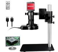 RUZIZAO Digital Microscope with Metal Base, 13MP 1080P HDMI VGA Industrial Microscope Magnifier, 130X Zoom C-Mount Lens, LED Ring Light, Bench Microscopes for Observation/Soldering/Electronic Repairs