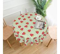 Ruzkeo Cute Strawberry Print Round Table Cloth Waterproof Tablecloth Polyester Fabric Waterproof Stain-Resistant Table Cloth For Kitchen Party Picnic Indoor Outdoor Use For Circular Table 150cm