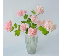 RUZUQE YalzoneMet Artificial Snowball Viburnum Flower Pink 4 Pcs 26.8'' Small Hydrangea 2 Heads Long Stem Real Touch Faux Latex Flowers for Tall Vase Home Christmas Decoration Outdoor Wedding Decor