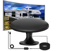 RV Antenna for Camper, RV TV Antennas Roof Mounted, 720° Long Range Omni Directional Reception Digital HD Antenna Signal, with Super Signal Booster, 35ft HDTV Cable (Black-Large)