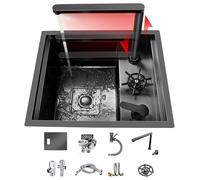 RV Bar Kitchen Hidden Sink Stainless Steel Small Sink with Cover, Lifting Faucet, Siphon Balcony Studio Outdoor Vegetable and Hand Washing Basin(Sink+Faucet A)